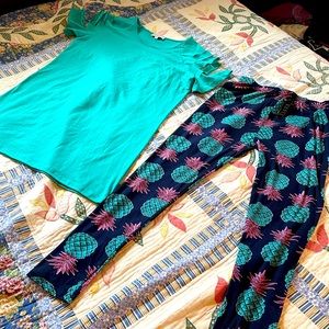 Matching Cold Shoulder Shirt With Pineapple Leggings